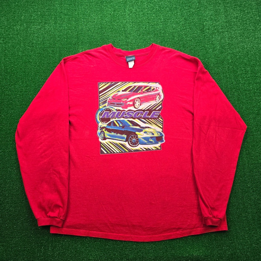Players Express‎ Shirt Mens XL Red Long Sleeve Y2K Graphic Street Race Cars